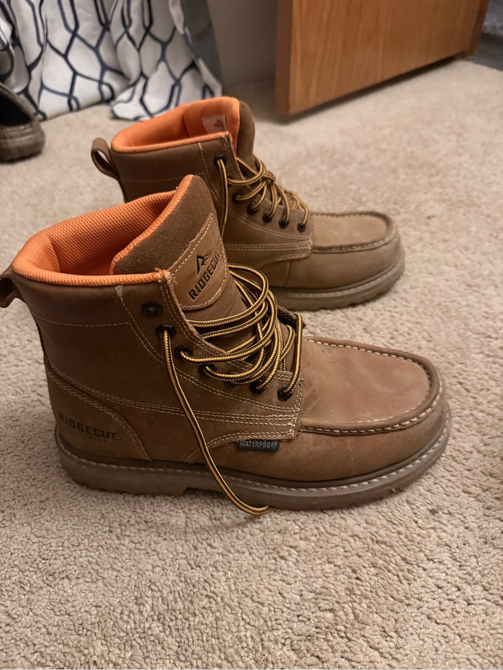 Ridgecut Men’s Brown Work Boots with Orange Collar